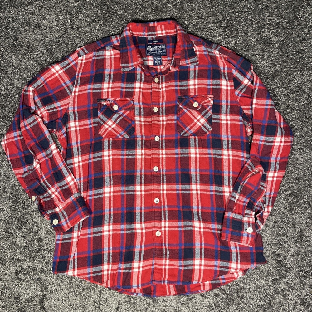 American rag large long sleeve button up flannel shirt Men's‎